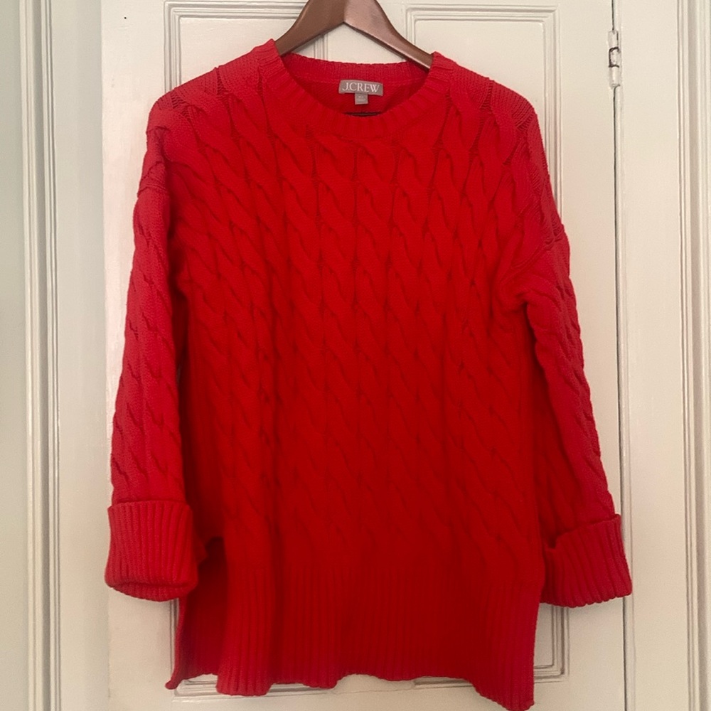 J. Crew red cable knit pullover sweater. Size medium
